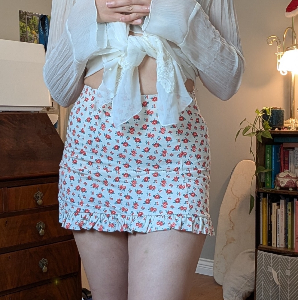 ZARA floral linen blend skirt